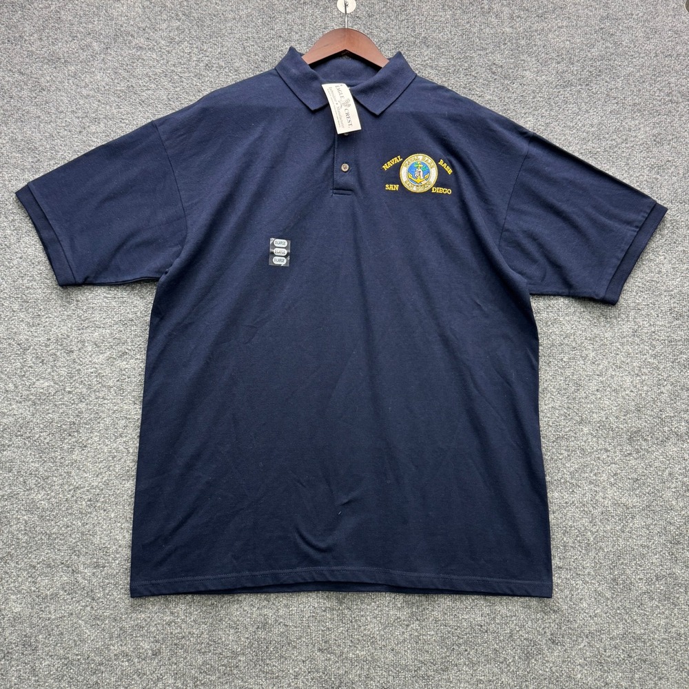 Anvil Eagle Crest Naval Base San Diego Polo Shirt Mens XL Navy Blue Short Sleeve